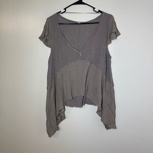 Free People Gray Short Sleeve Asymmetrical Blouse